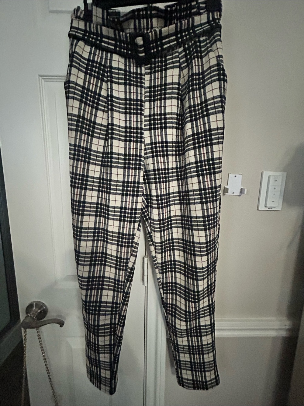 shosho Black & White Plaid Tapered Chinos